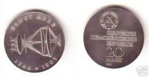 DDR Gedenk Münze 20 Mark Ernst Abbe 1980 Stempelglanz