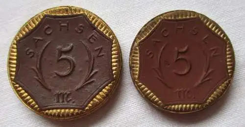 5 Mark Porzellan Notgeld Münze Sachsen 1921 Variante Übergröße RAR! (127333)