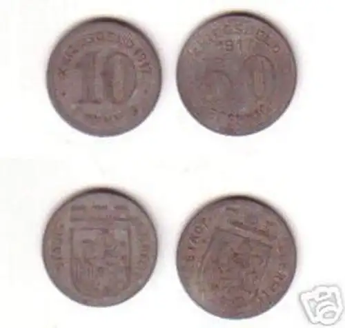 2 Notgeld Münzen 10 & 50 Pfennig Stadt Elberfeld 1917