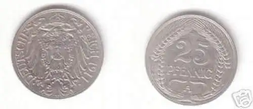 25 Pfennig Nickel Münze Kaiserreich 1911 A