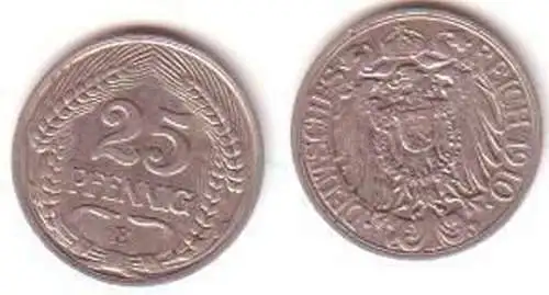 25 Pfennig Nickel Münze Deutsches Reich 1910 E Jäger 18