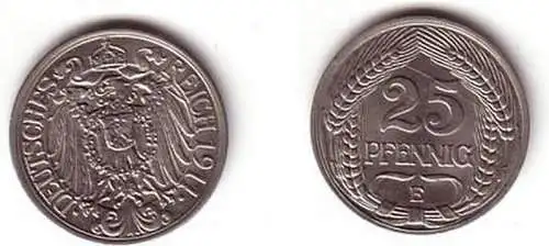 25 Pfennig Nickel Münze Kaiserreich 1911 E