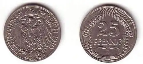 25 Pfennig Nickel Münze Kaiserreich 1910 J