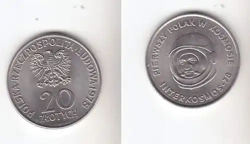 20 Zloty Kupfer Nickel Münze Polen 1978 Kosmonaut