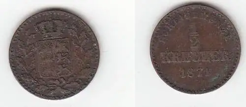 1/2 Kreuzer Kupfer Münze Württemberg 1871 ss