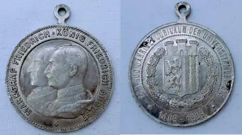 versilberte Bronzemedaille 500 jähriges Universitäts Jubiläum 1909