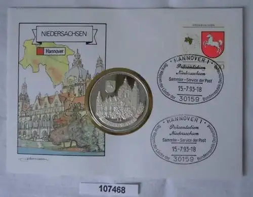 schöner Numisbrief mit versilberter Medaille Bundesland Niedersachsen 1993