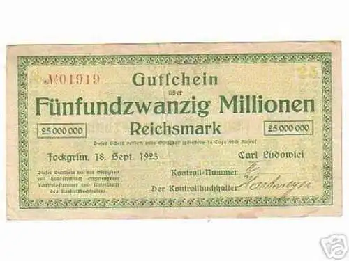 seltene Banknote Inflation 25 Millionen Falzziegelwerke