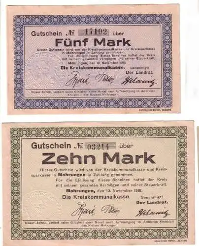 2 x Banknoten Großnotgeld Kreis Mohrungen Ostpreussen 1918