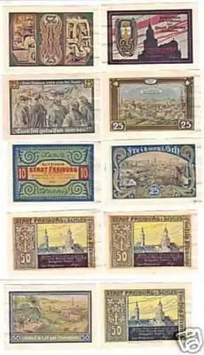 10 Banknoten Notgeld der Stadt Freiburg Schlesien 1921