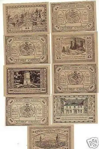 9 Banknoten Notgeld der Stadtkasse Canth um 1921