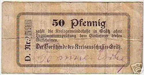 Seltene Banknote Notgeld Gemeinde Grätz 1915