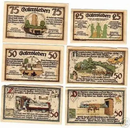 6 Banknoten Notgeld Stadt Gatersleben 1921