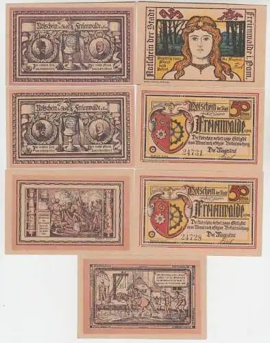 7 Banknoten Notgeld Stadt Freienwalde Chociwel in Pommern um 1922