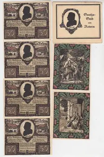 Original Mappe mit 6 Banknoten Notgeld Goethe Geld von Artern 1921