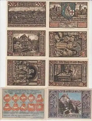 8 Banknoten Notgeld Stadt Eisenach 1921