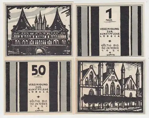 Kompl. Serie mit 4 Banknoten Notgeld Lübeck Vereinigung zur Kunstpflege um 1922