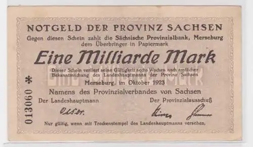 1 Milliarde Mark Banknote Inflation sächsische Provinzialbank Merseburg 1923 (13