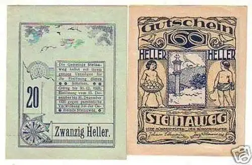 2 Banknoten Notgeld Gemeinde Steinaweg 1920