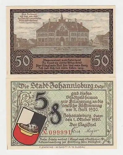 2 Banknoten Notgeld Stadt Johannisburg Pisz in Ostpreussen 1921