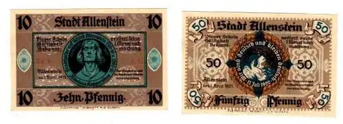 2 Banknoten Notgeld der Stadt Allenstein 1921 (108719)