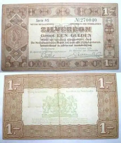 Banknote 1 Gulden Zilverbon Niederlande 1938