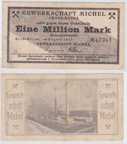 1 Million Mark Banknote Groß-Kayna Gewerkschaft Michel August 1923 (144583)