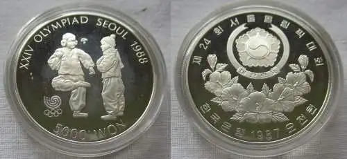 5000 Won Silber Münze Korea Olympiade 1988 Seoul 1987 (154805)