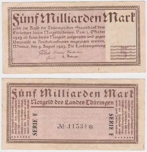 5 Milliarden Mark Banknote Landesregierung Weimar 9.8.1923 (159428)