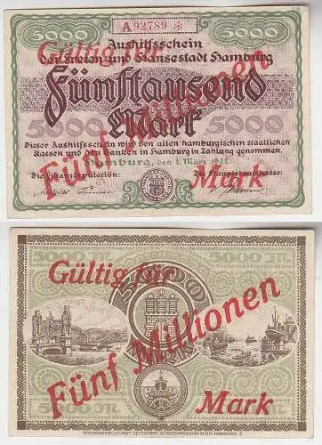 5 Millionen Mark Banknote Aushilfsschein Stadt Hamburg 1923 KN 5stellig (116162)