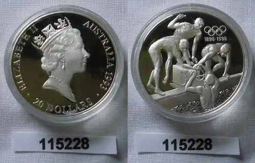 20 Dollar Silber Münze Australien Olympiade 1996 Atlanta Schwimmer 1993 (115228)