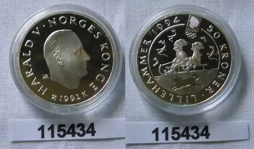 50 Kronen Silber Münze Norwegen Olympiade 1994 Lillehammer 1992 (115434)