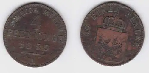 4 Pfennige Bronze Münze Preussen 1855 A s/ss (151425)