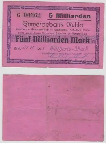 5 Milliarden Mark Banknote Gewerbebank Ruhla 31.10.1923 (140600)