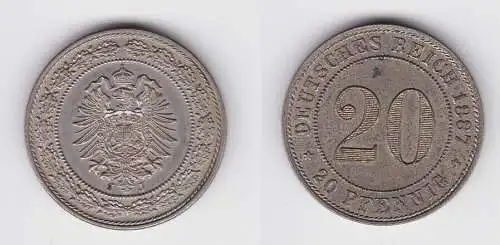 20 Pfennig Nickel Münze Kaiserreich 1887 J, Jäger 9  vz (150357)