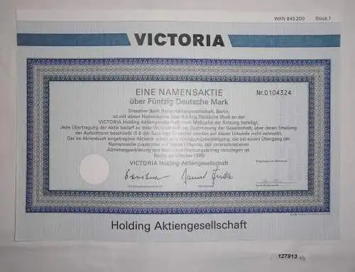 50 Mark Namens Aktie Victoria Holding AG Berlin Oktober 1989 (127913)