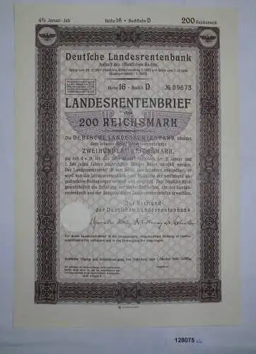 200 Reichsmark Landesrentenbrief Deutsche Landesrentenbank Berlin 1939 (128075)