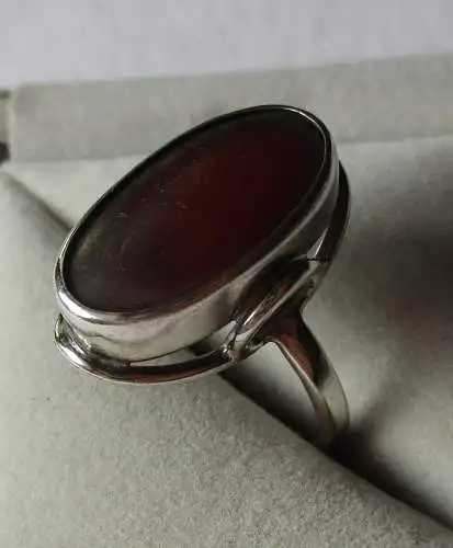 Klassischer 900er Silber Damen Ring mit ovalen Bernstein (168081)