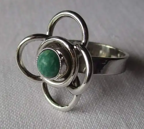 Eleganter 835er Silber Damen Ring Blüte mit grünem Stein (167960)