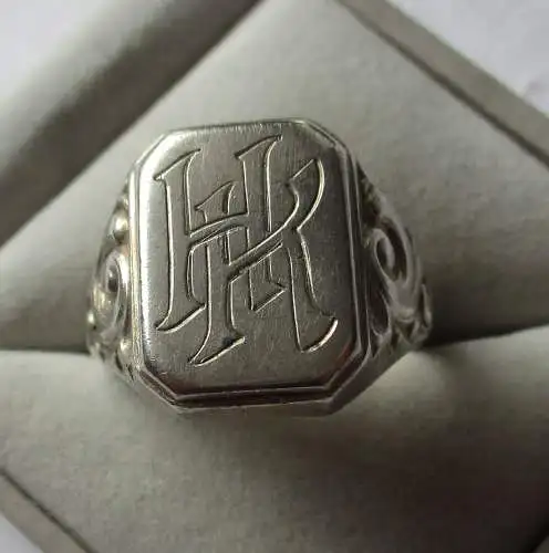 Eleganter 835er Silber Ring Siegelring mit Initialen HK (168156)