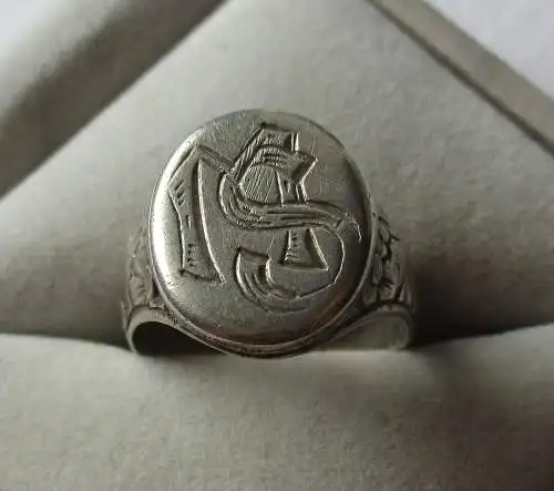 Eleganter 800er Silber Ring Siegelring mit Initialen MS (167800)