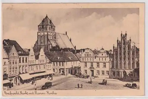 62823 Ak Greifswald Markt mit Marien Kirche 1952