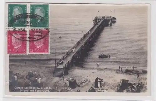 907193 Ak Ostseebad Koserow a. Usedom Strand mit Seebrücke 1931