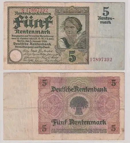 Banknote 5 Rentenmark 2.1.1926 Rosenberg Nr.164 b (167635)