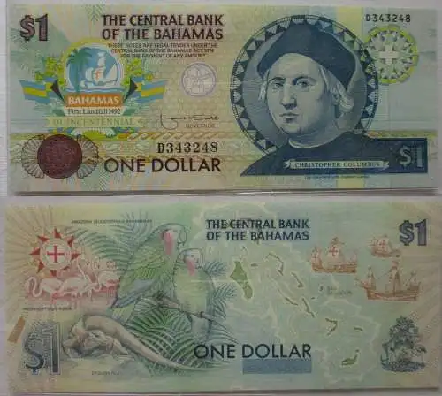 1 Dollar Banknote Central Bank of the Bahamas 1992 Kassenfrisch UNC (166015)