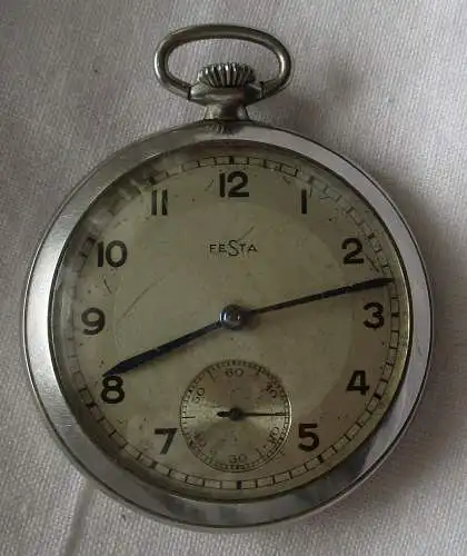 Alte Herren Taschenuhr Nickel mit Schlüsselaufzug Marke Festa (110251)