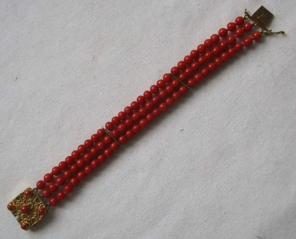 elegantes Armband 750er Gold Länge 18 cm Gewicht 24,8 Gramm mit Koralle (103962) 0