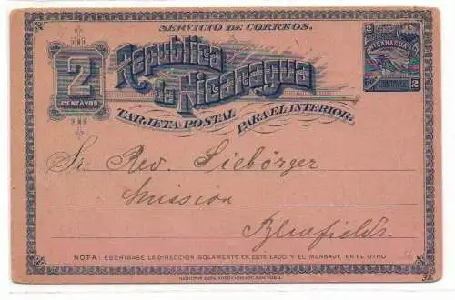 908538 seltene Ganzsachen Postkarte Nicaragua 2 Centavos um 1900