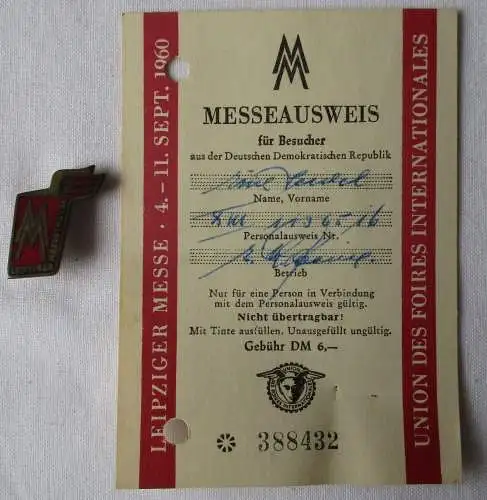 DDR Abzeichen Leipziger Messe Herbst 1960 plus Messeausweis (119166)