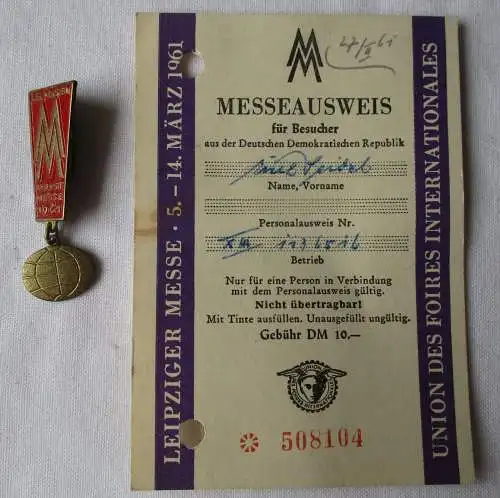 DDR Abzeichen Leipziger Messe Frühjahr 1961 plus Messeausweis (118549)